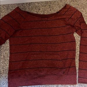 Red stripped off the shoulder sweater